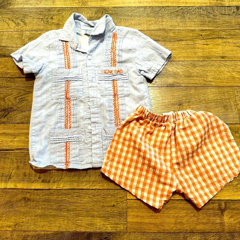 The Smocked Bear “I Love Dad” Guayabera Shorts Set